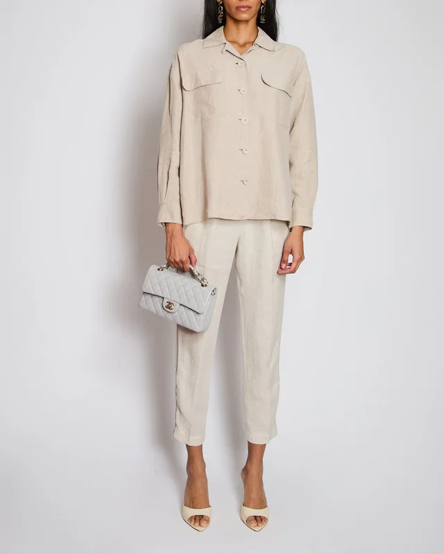 Max Mara Beige Linen Safari Shirt with Pocket Detail Size IT 40 (UK 8) in Beige from Sellier