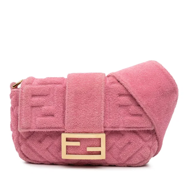 Pink Fendi Embossed Terry Cloth FF 1974 Convertible Belt Baguette Satchel in Pink from Designer Revival
