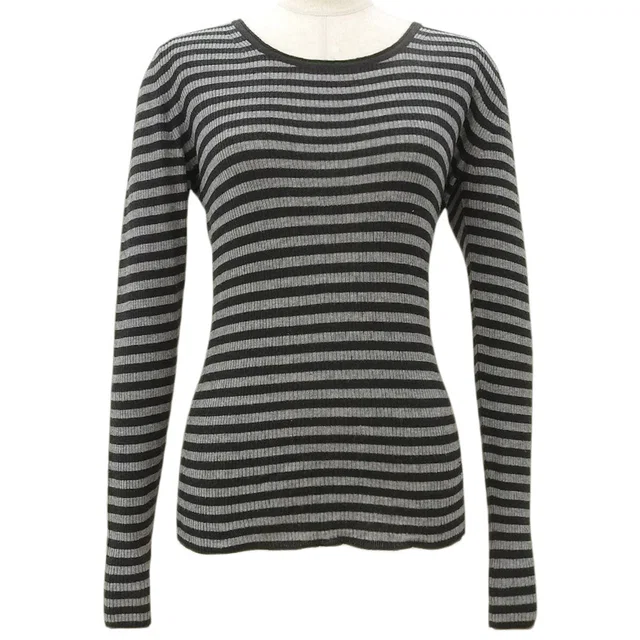 Burberry Logo Embroidered Striped Long Sleeve Knit Top #2 Black/Gray in Black Silk from VINTAGE QOO TOKYO