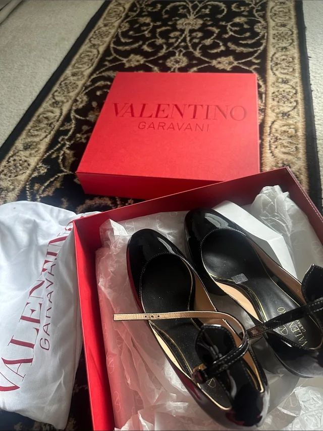 Valentino Garavani Patent Mary Jane Flats With Gold Strap Accent in black Patent leather from Poshmark