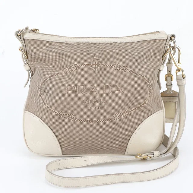 Prada Leather Canvas Shoulder Bag in Canvas from The Reluxe
