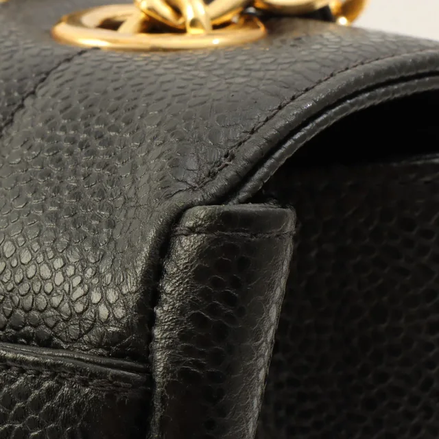 Chanel Circa 1995 Caviar Skin Mademoiselle Stitch CC Turnlock Chain Shoulder Bag Black in Black Caviar leather from VINTAGE QOO TOKYO, photo 17 of 17