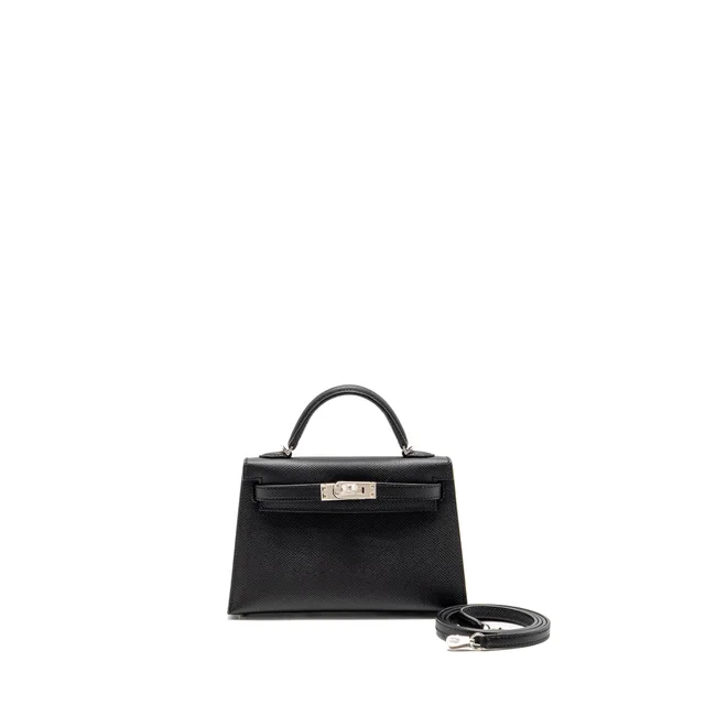 Hermès Mini Kelly II Epsom Black SHW Stamp B in Black Epsom leather from EMIER