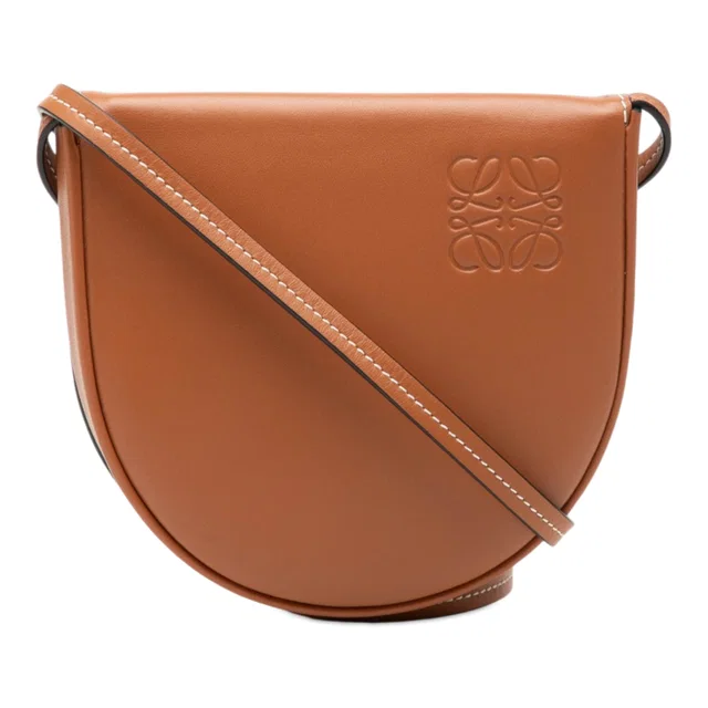 Brown LOEWE Mini Soft Calfskin Heel Pouch Crossbody Bag in Brown Calfskin from Designer Revival