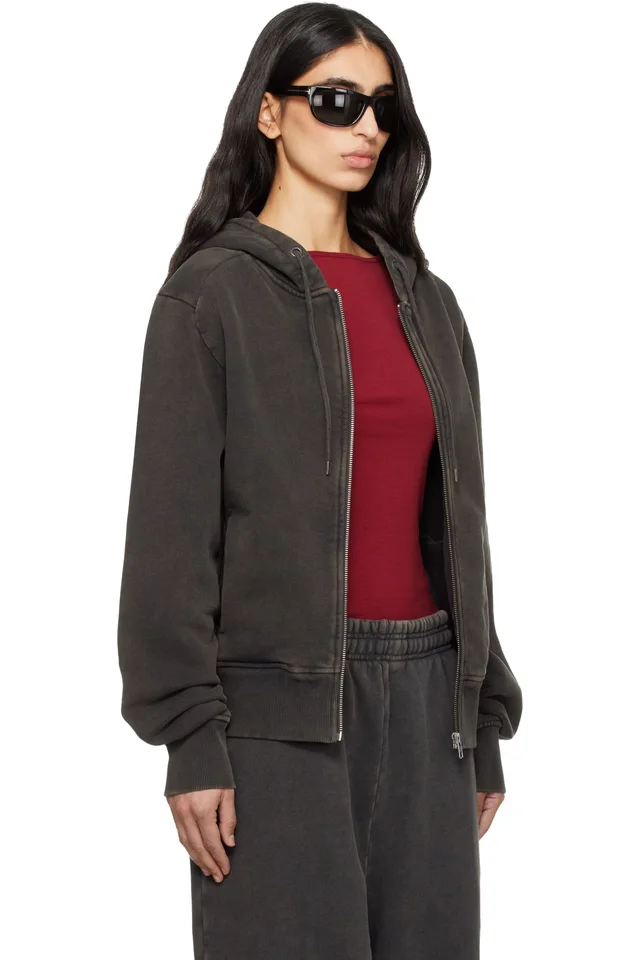 Entire Studios Black Slim Zip Up Hoodie, photo 2 of 4 from SSENSE
