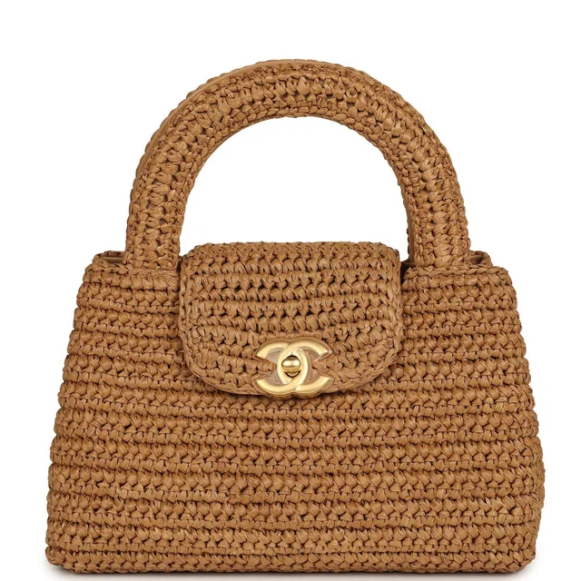 Chanel Small Kelly Shopper Dark Beige Raffia Brushed Gold Hardware in Beige Raffia from Madison Avenue Couture