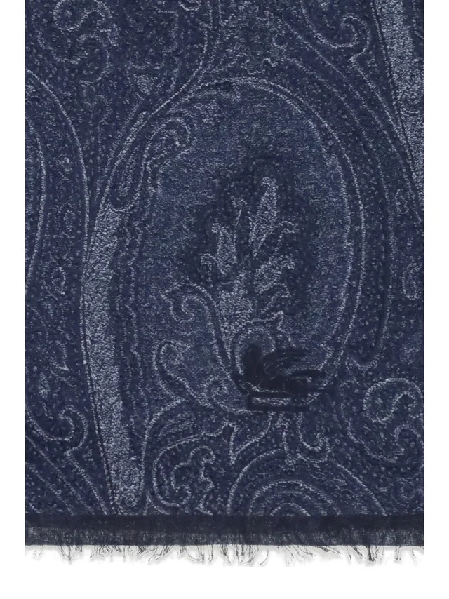 Etro Paisley-Print Modal Scarf — Navy Scarfs in Navy Woven leather from HEWI