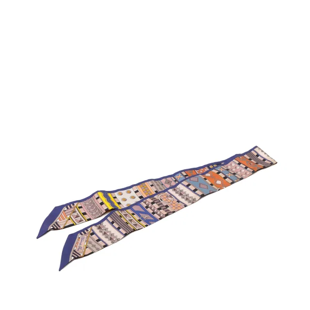 Blue Hermès Colliers de Chiens Silk Twilly Scarf Scarves in Blue Silk from Designer Revival