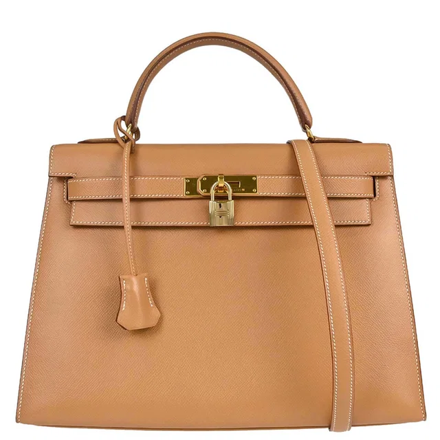 Hermès Natural Courchevel Kelly 32 Sellier 2way Shoulder Handbag in Beige Leather from AMORE Vintage Tokyo
