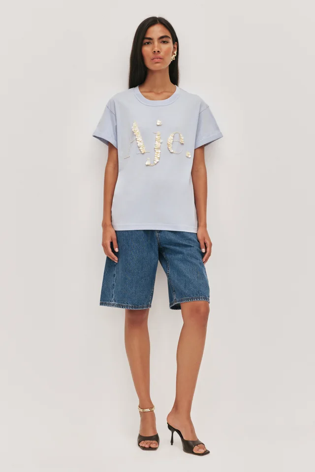 AJE Pippa Pearl Logo Tee in Blue from Aje, photo 1 of 1