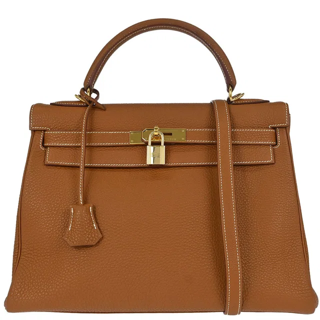 Hermès Gold Togo Kelly 32 Retourne 2way Shoulder Handbag in Gold Togo leather from AMORE Vintage Tokyo
