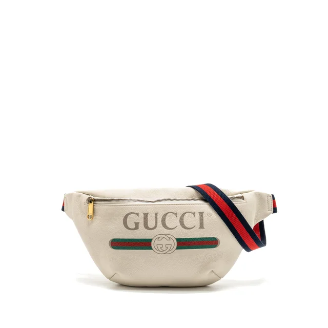 Gucci Logo Print Belt Bag Calfskin White GHW in White Calfskin from EMIER