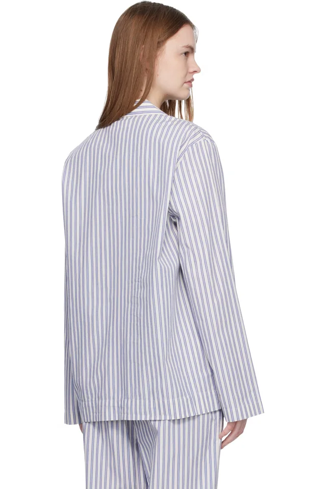 Tekla White & Blue Poplin Long-Sleeved Pyjama Shirt, photo 3 of 3 from SSENSE
