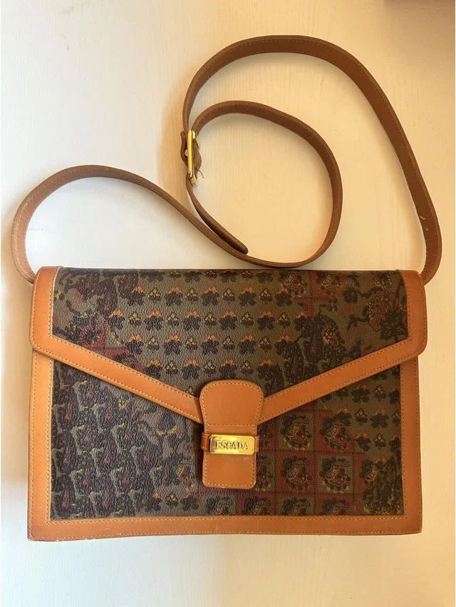 Escada Vintage 1990s Paisley Floral Italian Leather Convertible Shoulder Bag in brown|red|neutral Leather from Poshmark