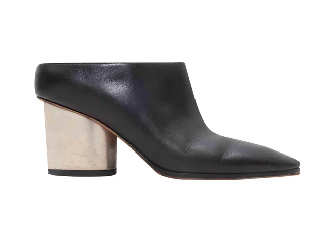 Celine Leather Metal Heeled Mules Size 35.5 in Black Leather from Designer Revival