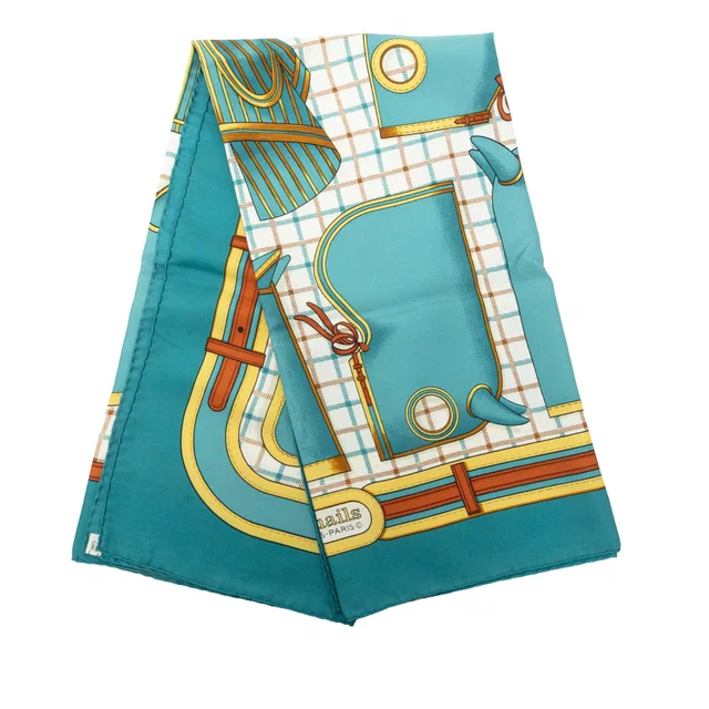 Blue Hermès Camails Silk Scarf 90 Scarves in Blue Silk from Designer Revival