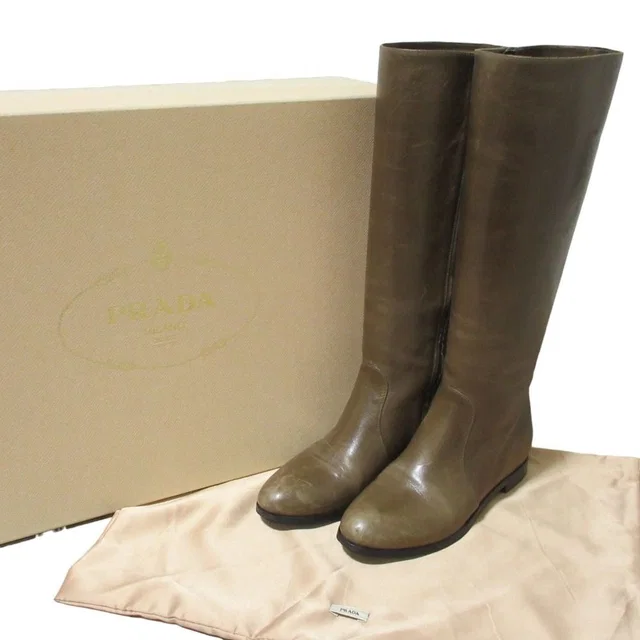 Prada Long Boots Brown 36 in Brown Leather from The Reluxe