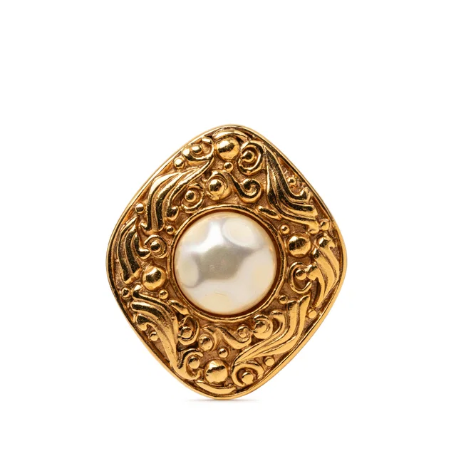 Gold Chanel Gold Plated Baroque Faux Pearl Brooch in Gold from Designer Revival