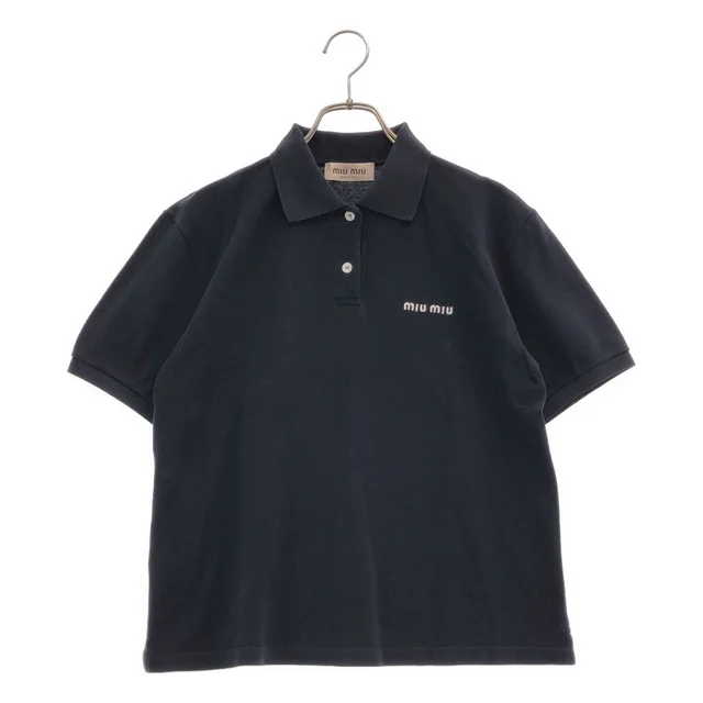 Miu Miu Cotton Pique Polo Shirt Navy XS in Navy from The Reluxe