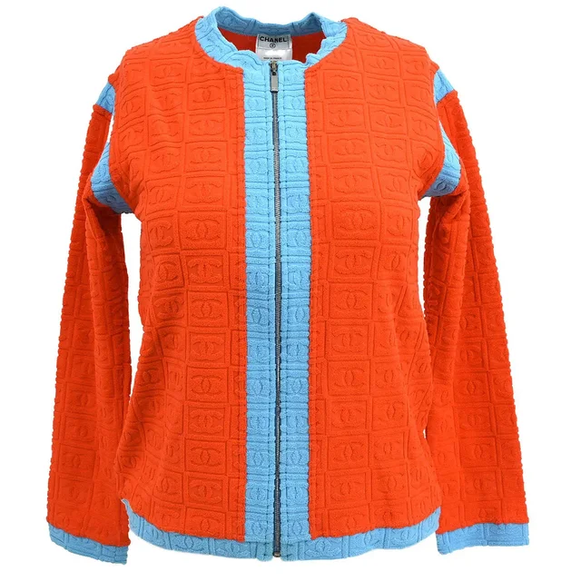 Chanel 2002SS Zip Up Jacket Orange #40 in Orange Nylon from AMORE Vintage Tokyo