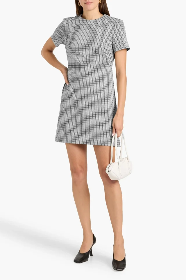 Theory Checked Jacquard-Knit Mini Dress in Grey, photo 2 of 4 from THE OUTNET
