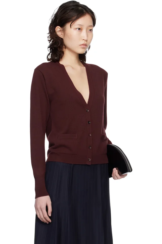 Maison Margiela Burgundy Virgin Wool Cardigan, photo 2 of 3 from SSENSE