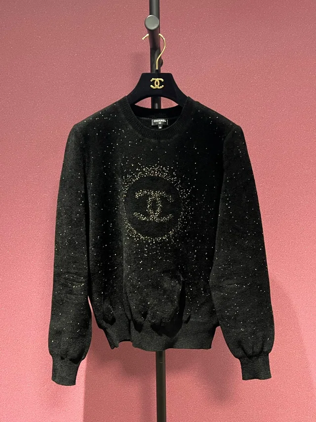 Chanel Black Velour Sweater in Black from Luxury Promise