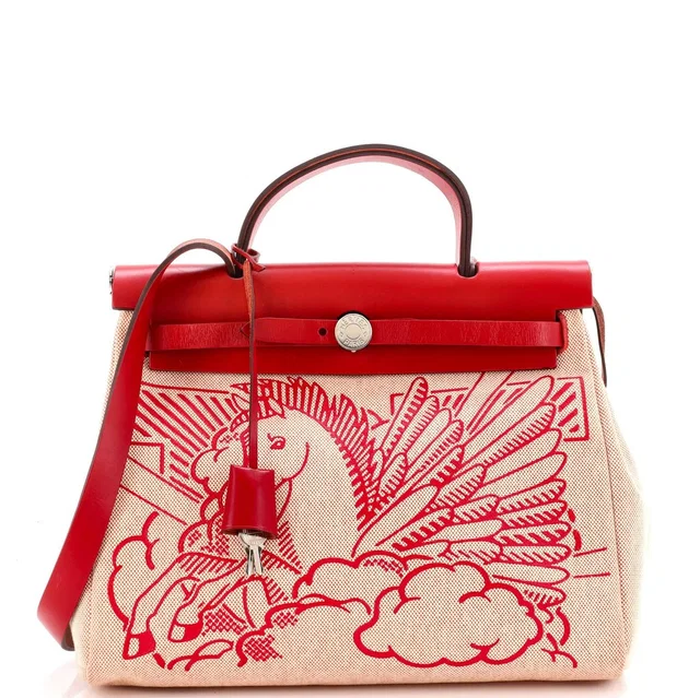 Hermès Herbag Zip Pegase Pop Toile and Leather 31 in red Leather from Rebag