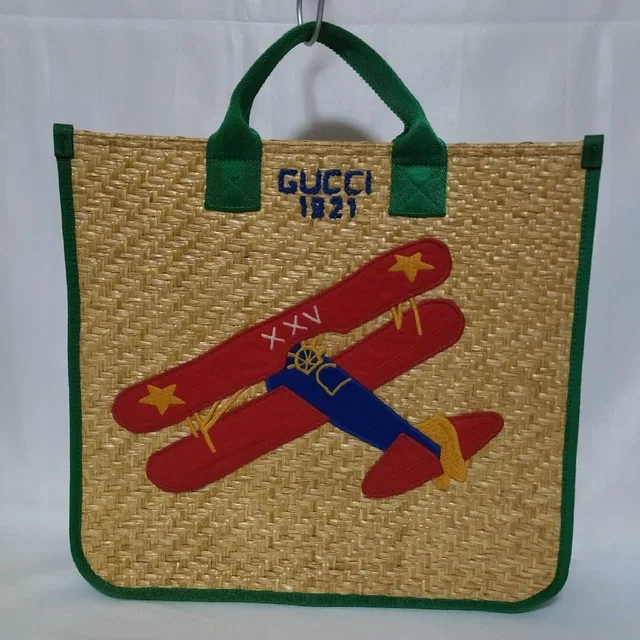 Gucci Children's Glider Straw Green Tote Bag in Green Raffia from The Reluxe