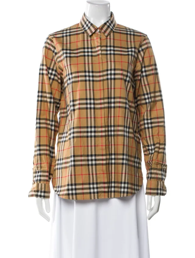 Burberry Plaid Print Long Sleeve Button-Up Top from The RealReal