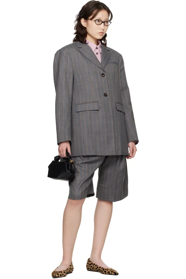 GANNI Gray Stripe Wool Blazer, photo 4 of 4 from SSENSE