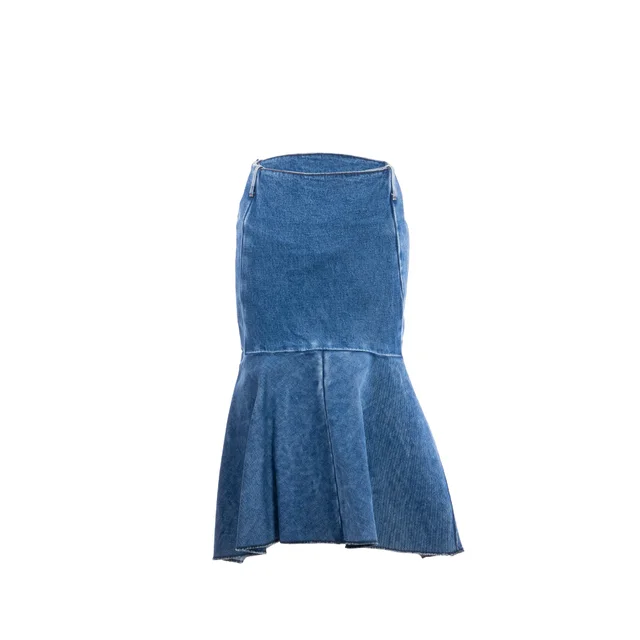 Balenciaga Size 36 Godet Peplum-style Denim Skirt Cotton Blue in Blue Denim from EMIER