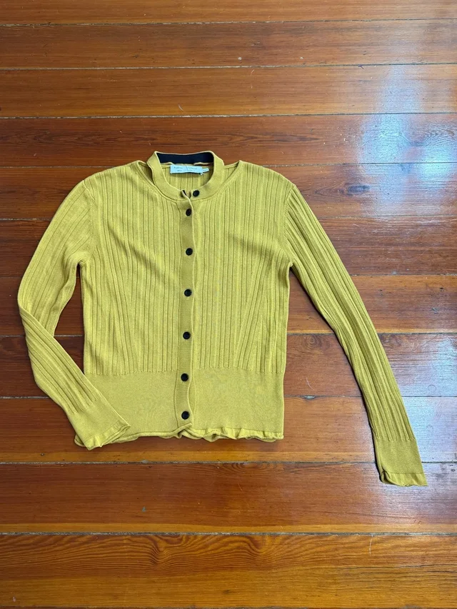Proenza Schouler Ribbed Knit Silk Cotton Blend Cardigan Mustard Yellow Sz L in yellow Silk from Poshmark