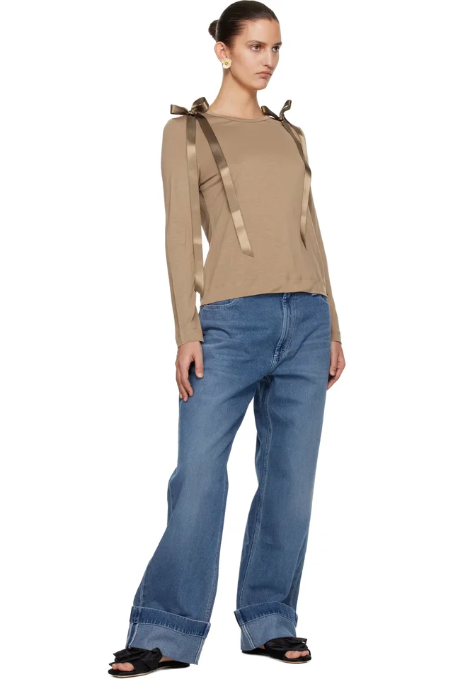 Simone Rocha Tan Bow Ribbon Tail Long Sleeve T-shirt, photo 4 of 4 from SSENSE
