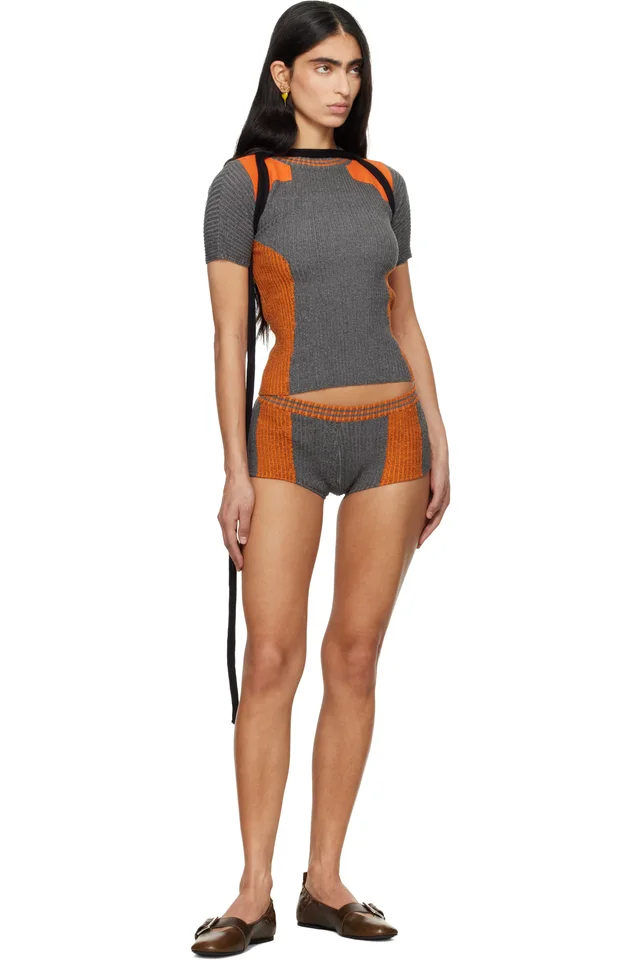 Ottolinger Orange & Gray Textured Knit Team T-shirt, photo 4 of 4 from SSENSE