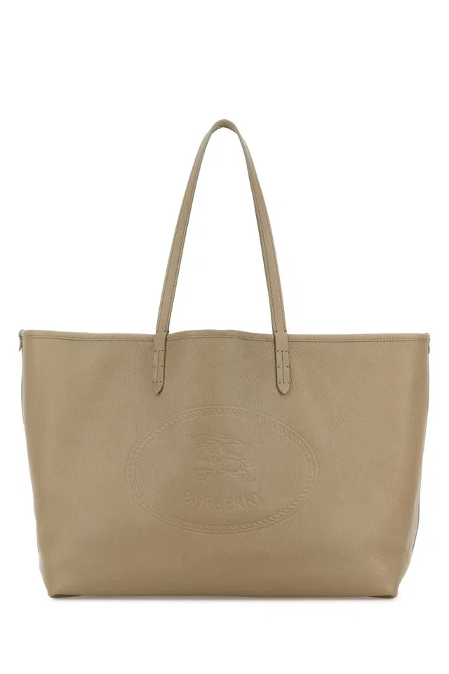 Burberry Embossed Logo Calf Tote Bag — Beige Exterior in Beige Calfskin from HEWI