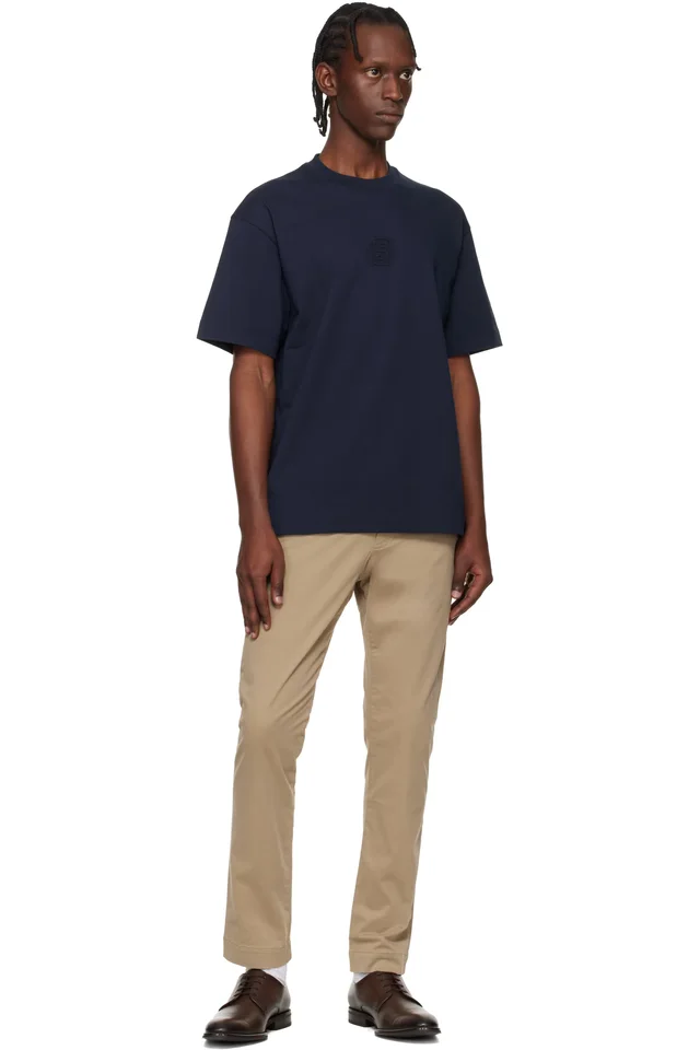 BOSS Navy Embossed-Logo T-shirt, photo 4 of 4 from SSENSE