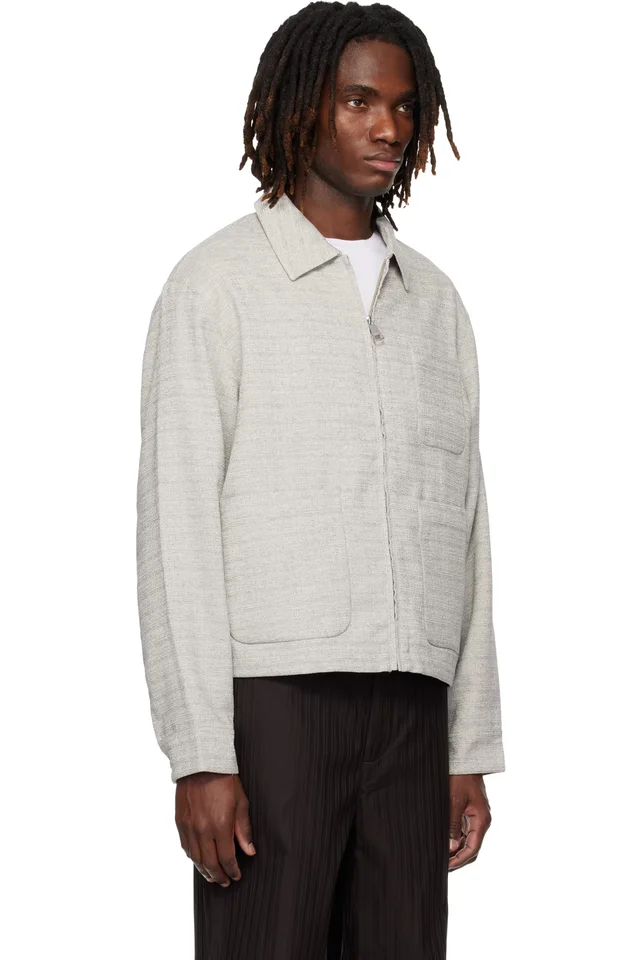 Lacoste Gray Short Textured Jacket, photo 2 of 4 from SSENSE