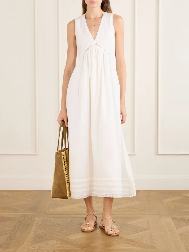 FAITHFULL Fiora lace-trimmed cotton midi dress in White, photo 2 of 2 from NET-A-PORTER (Canada)