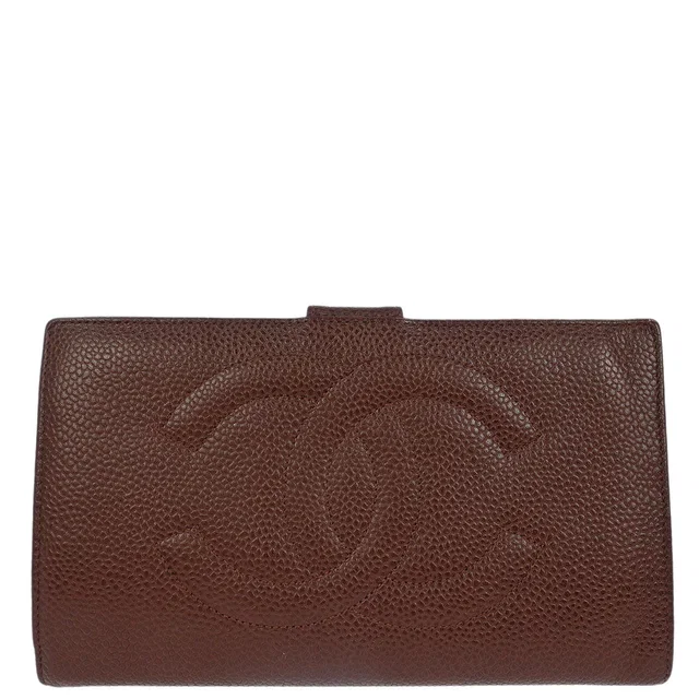 Chanel 1996-1997 Brown Caviar Skin Long Bifold Wallet in Brown Caviar leather from AMORE Vintage Tokyo