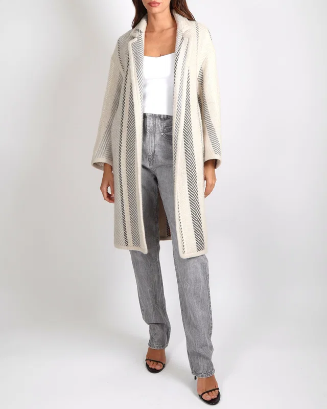 Loro Piana Cream and Grey Cashmere Coat with Leather Belt Detail Size S (UK 8) in White Cashmere from Sellier