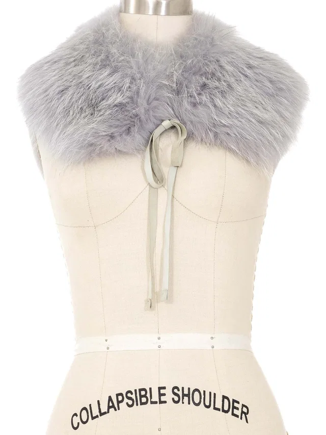 Prada Silver Fox Fur Collar in Silver Silk from Arcade Vintage
