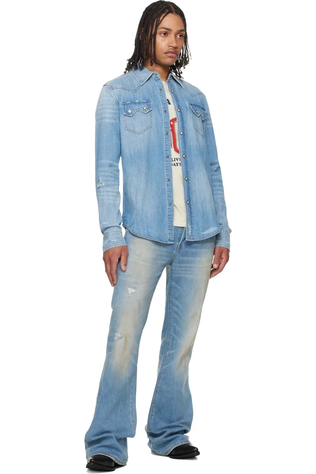 COÛT DE LA LIBERTÉ Blue Jimmy Sioux Stretch Flare Jeans, photo 4 of 4 from SSENSE