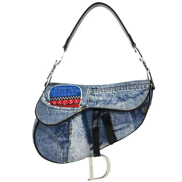 Dior Blue Denim Print Saddle Handbag in Blue Denim from AMORE Vintage Tokyo