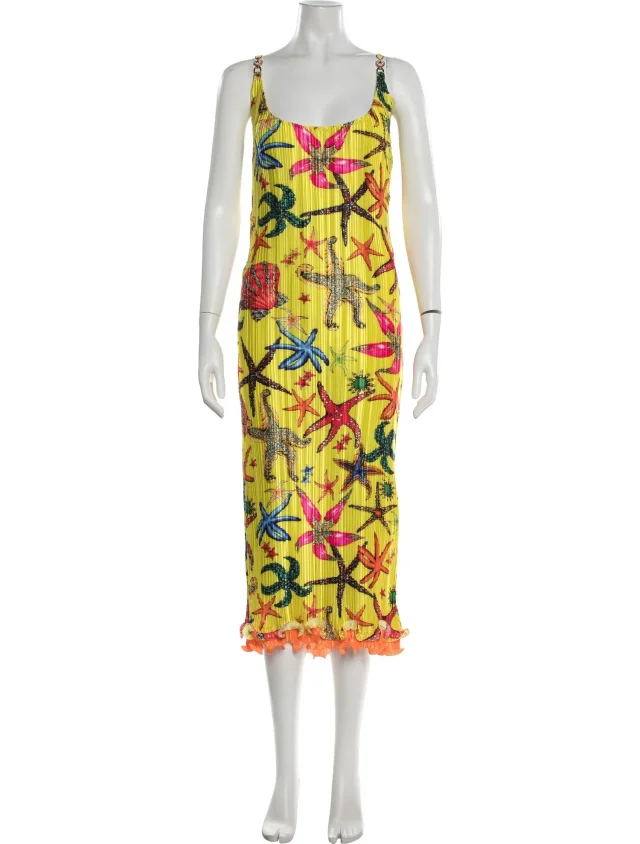Versace Printed Long Dress in yellow from The RealReal