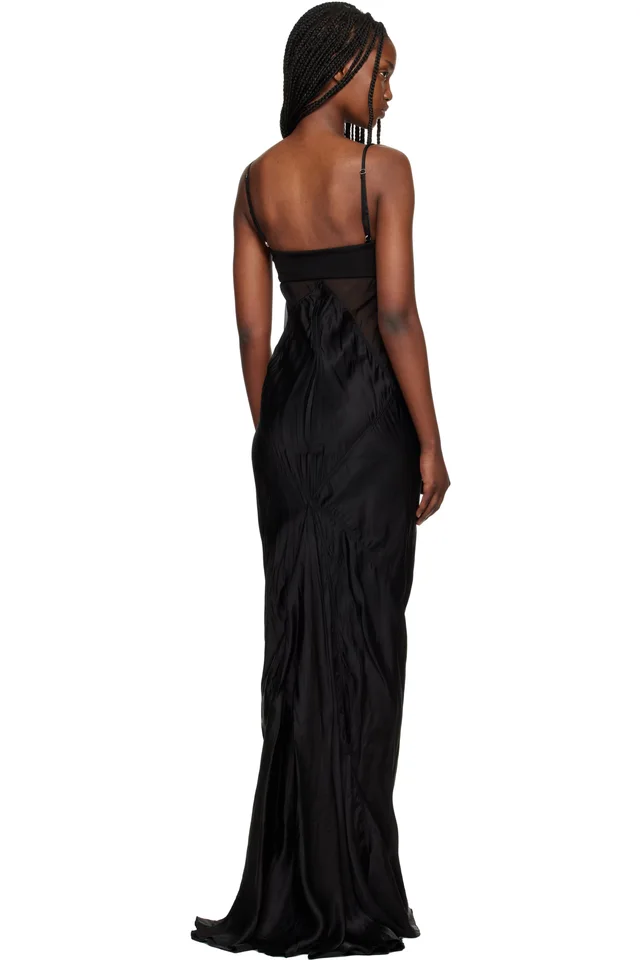 Rick Owens Black Temple Combo Slip Maxi Dress, photo 3 of 4 from SSENSE