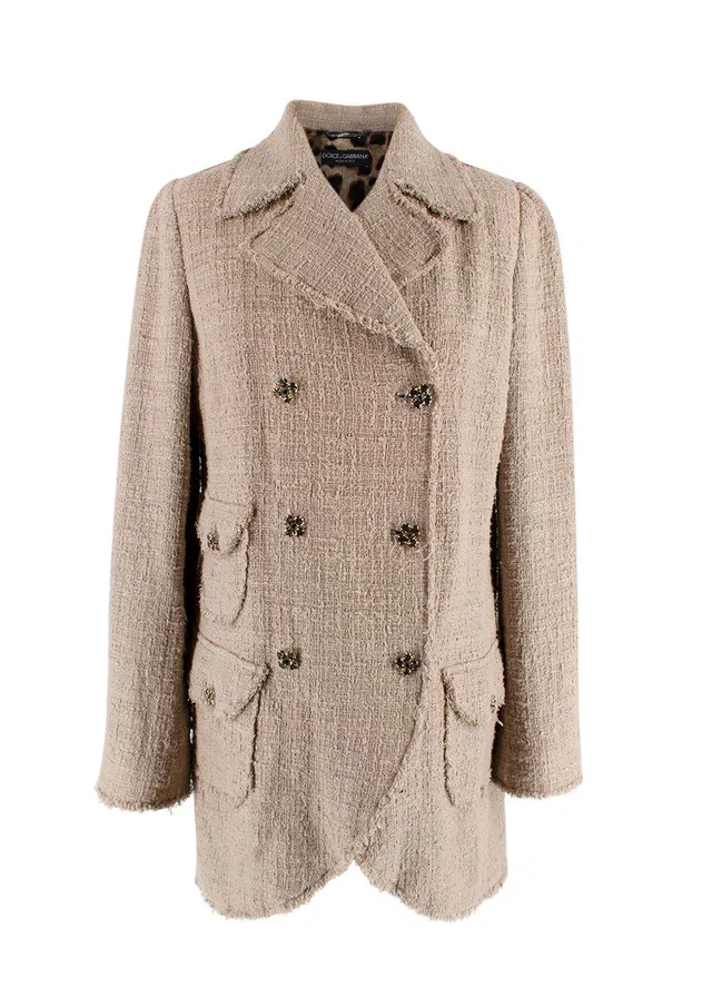 Dolce & Gabbana Beige Tweed Double Breasted Jacket in Beige Tweed from HEWI