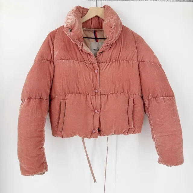 Moncler Crushed Velvet Pink Cervis Puffer Goose Down Jacket Coat - Size 0 Xs in pink Velvet from Poshmark, photo 1 of 1