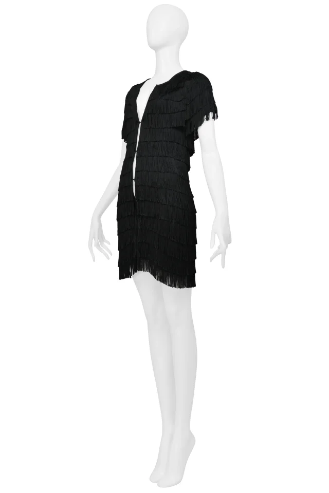 Balenciaga By Ghesquiere Black Fringe Mod Style Mini Dress in Black from Resurrection Vintage, photo 5 of 8