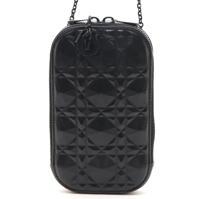 Lady Dior Tech Holder Black Calfskin Shoulder Bag Leather in Black Calfskin from The Reluxe